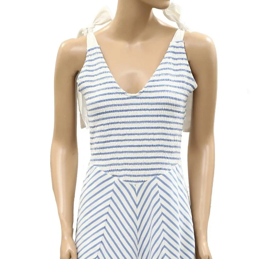 Free People Free-est Cecelia Midi Dress Striped Printed Smocked Cotton M 286355